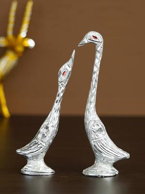 One 7 inch silver kissing swan couple handcrafted decorative figurine 1
