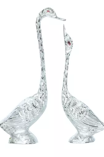 One 10.5 inch silver kissing swan couple handcrafted decorative figurine