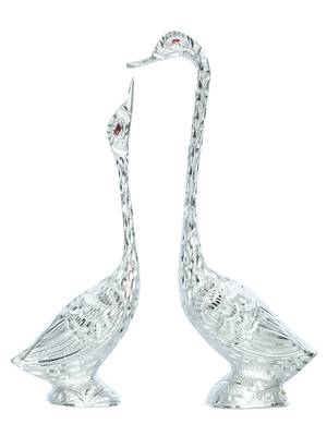 One 10.5 inch silver kissing swan couple handcrafted decorative figurine 4