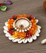 One shells and floral handcrafted round tea light holder