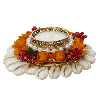 One shells and floral handcrafted round tea light holder 4