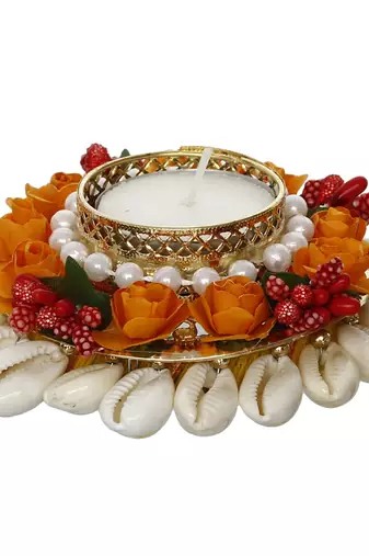 One shells and floral handcrafted round tea light holder