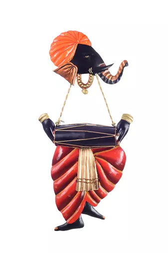 One lord ganesha playing dholak wall hanging