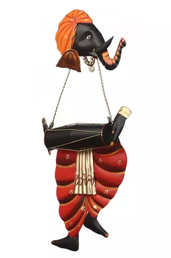 One lord ganesha playing dholak wall hanging