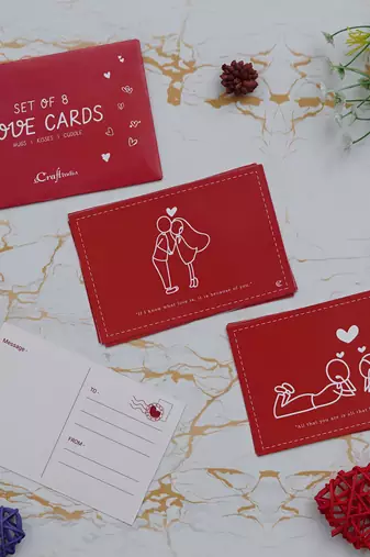 One set of 8 valentine love gift cards set (red and white)