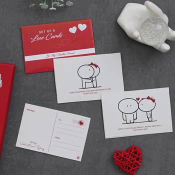 One set of 8 love post cards valentine gift cards set (red & white) 1