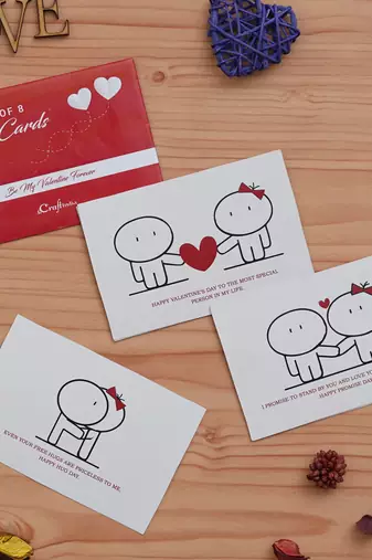 One set of 8 love post cards valentine gift cards set (red & white)