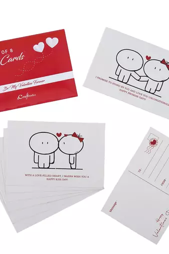 One set of 8 love post cards valentine gift cards set (red & white)