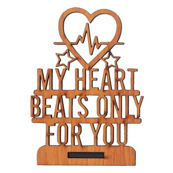 One "my heart beats only for you" valentine wooden showpiece with stand (brown) 3