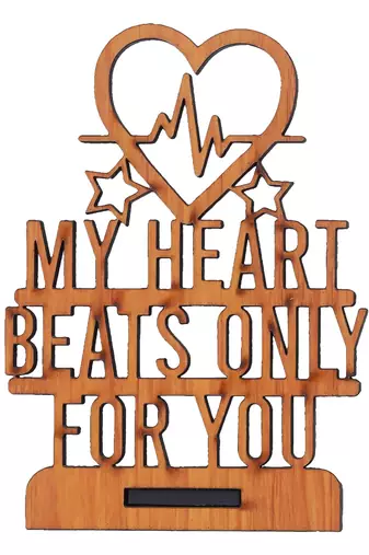 One "my heart beats only for you" valentine wooden showpiece with stand (brown)