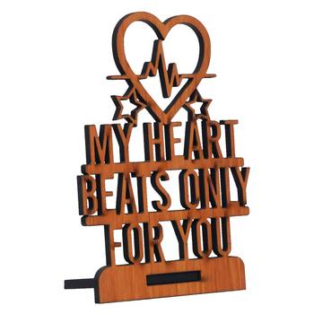 One "my heart beats only for you" valentine wooden showpiece with stand (brown) 4