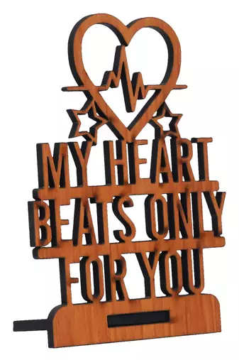 One "my heart beats only for you" valentine wooden showpiece with stand (brown)