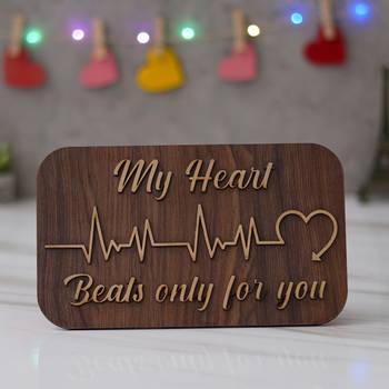 One "my heart beats only for you" wooden valentine showpiece with stand (dark brown) 1