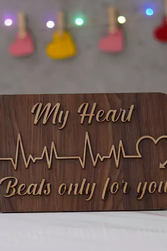 One "my heart beats only for you" wooden valentine showpiece with stand (dark brown)