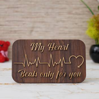 One "my heart beats only for you" wooden valentine showpiece with stand (dark brown) 2