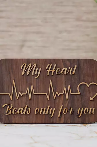 One "my heart beats only for you" wooden valentine showpiece with stand (dark brown)