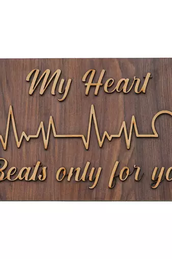 One "my heart beats only for you" wooden valentine showpiece with stand (dark brown)