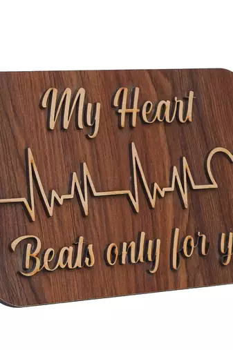 One "my heart beats only for you" wooden valentine showpiece with stand (dark brown)