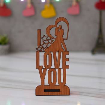 One "love you" valentine wooden showpiece with stand (brown) 1