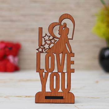 One "love you" valentine wooden showpiece with stand (brown) 2