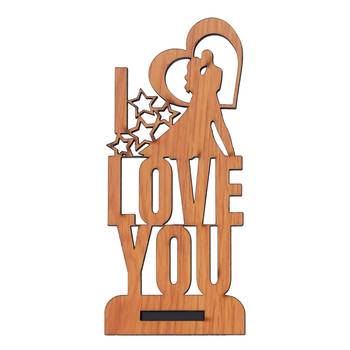 One "love you" valentine wooden showpiece with stand (brown) 3