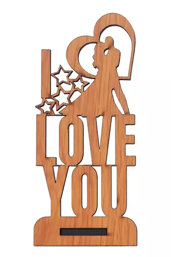 One "love you" valentine wooden showpiece with stand (brown)