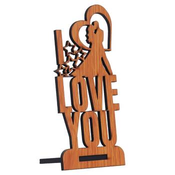 One "love you" valentine wooden showpiece with stand (brown) 4