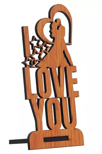 One "love you" valentine wooden showpiece with stand (brown)