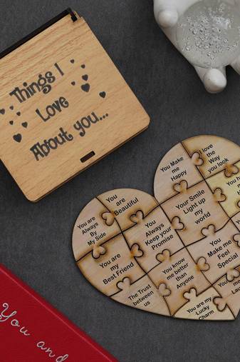 One "things i love about you" valentine puzzle wooden gift set (brown)