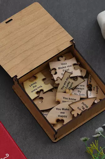 One "things i love about you" valentine puzzle wooden gift set (brown)