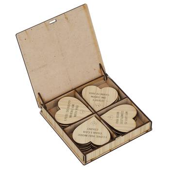One "20 reasons why i need you" printed on little hearts valentine brown wooden gift set 4