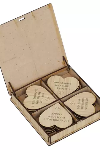 One "20 reasons why i need you" printed on little hearts valentine brown wooden gift set
