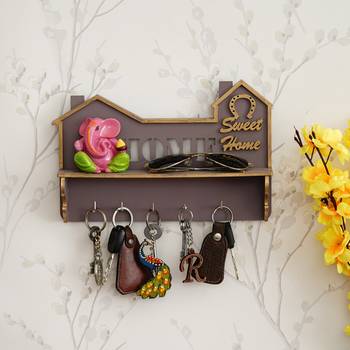 One "sweet home" multiutility 5 hooks wooden keyholder with shelf 1