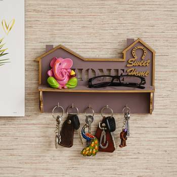 One "sweet home" multiutility 5 hooks wooden keyholder with shelf 2