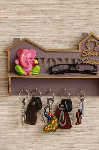 One "sweet home" multiutility 5 hooks wooden keyholder with shelf