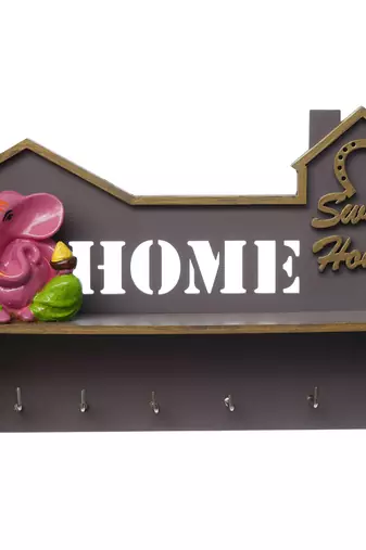 One "sweet home" multiutility 5 hooks wooden keyholder with shelf