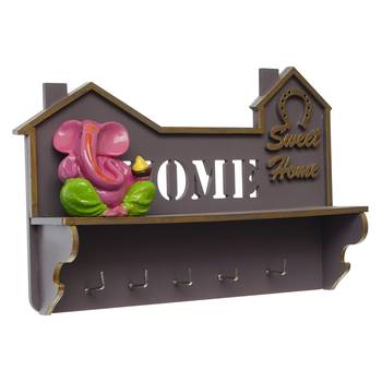 One "sweet home" multiutility 5 hooks wooden keyholder with shelf 4