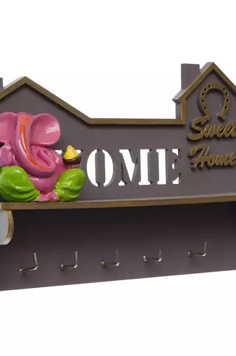 One "sweet home" multiutility 5 hooks wooden keyholder with shelf