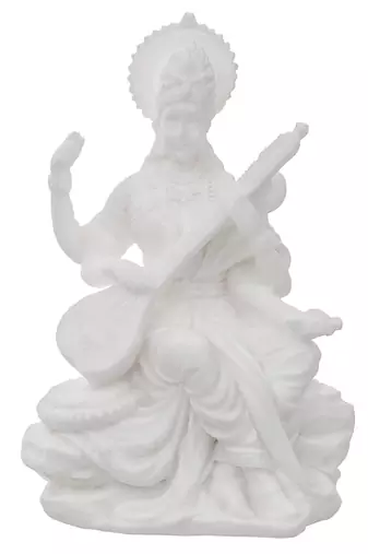 One white polyresin goddess saraswati statue