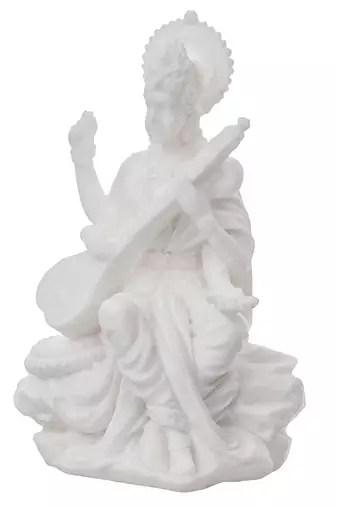 One white polyresin goddess saraswati statue