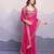delightful pink colored digital printed with embroidery work georgette latest designer sarees online for women