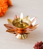 One copper and golden lotus flower shape decorative brass diya