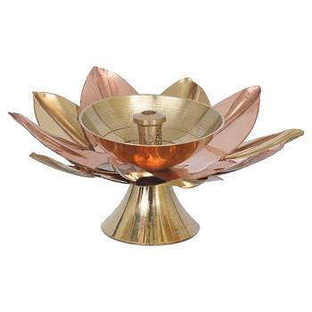 One copper and golden lotus flower shape decorative brass diya 3