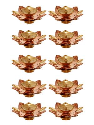 One set of 10 copper and golden lotus flower shape decorative brass diyas 2
