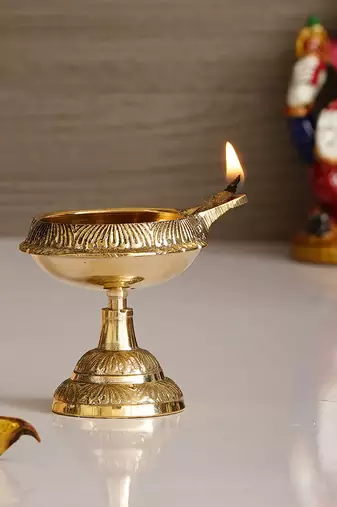 One set of 2 designer brass diyas