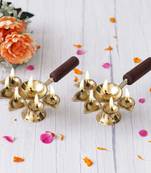 One set of 2 golden brass panchdeep diyas for 5 cotton wicks with wooden holder