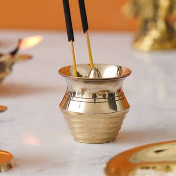 One golden matka shape brass incense stick holder agarbatti stand 1