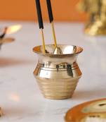 One golden matka shape brass incense stick holder agarbatti stand