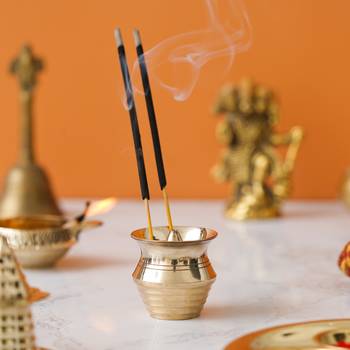 One golden matka shape brass incense stick holder agarbatti stand 2