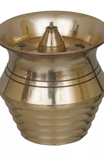 One golden matka shape brass incense stick holder agarbatti stand